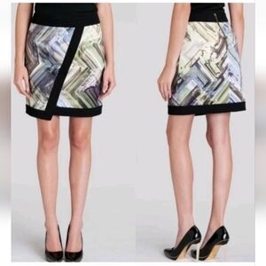 Ted Baker Lucilia Paraquet Mini Skirt US Sz 6 Abstract Geo Artsy Exposed Zip